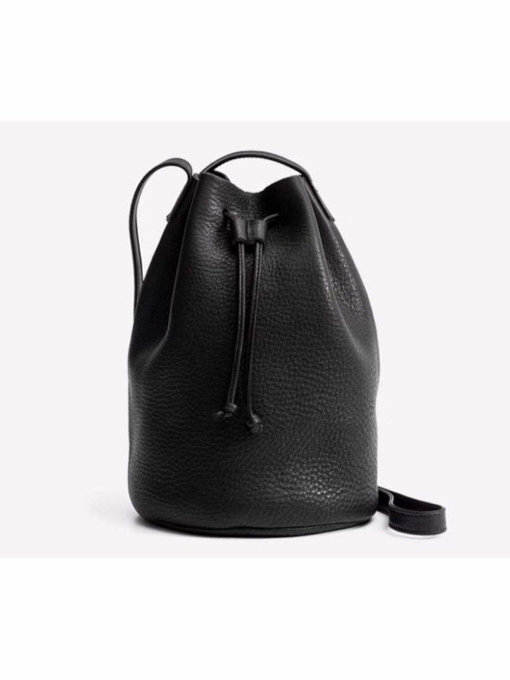 BAGGU Natural Milled Leather Drawstring Bucket Bag Black Made in USA